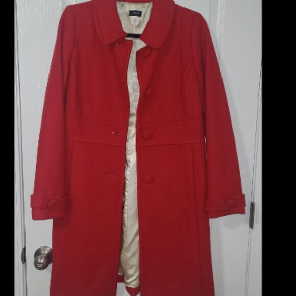 J. Crew Classic Red Wool Blend Coat with Fabric Covered Buttons and Pockets - Picture 10 of 12